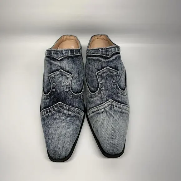 Y2K Denim Western Mule Sz9 Heels Pointed Toe Cowgirl 90s Revival - Picture 4 of 9